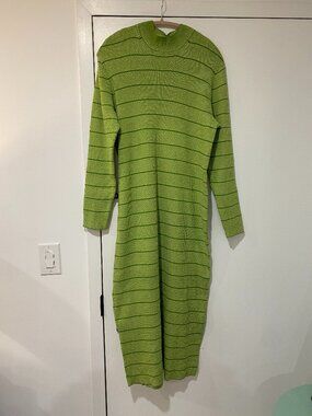 Striped Ribbed Green Mockneck Dress by House of Aama - NWT - XL